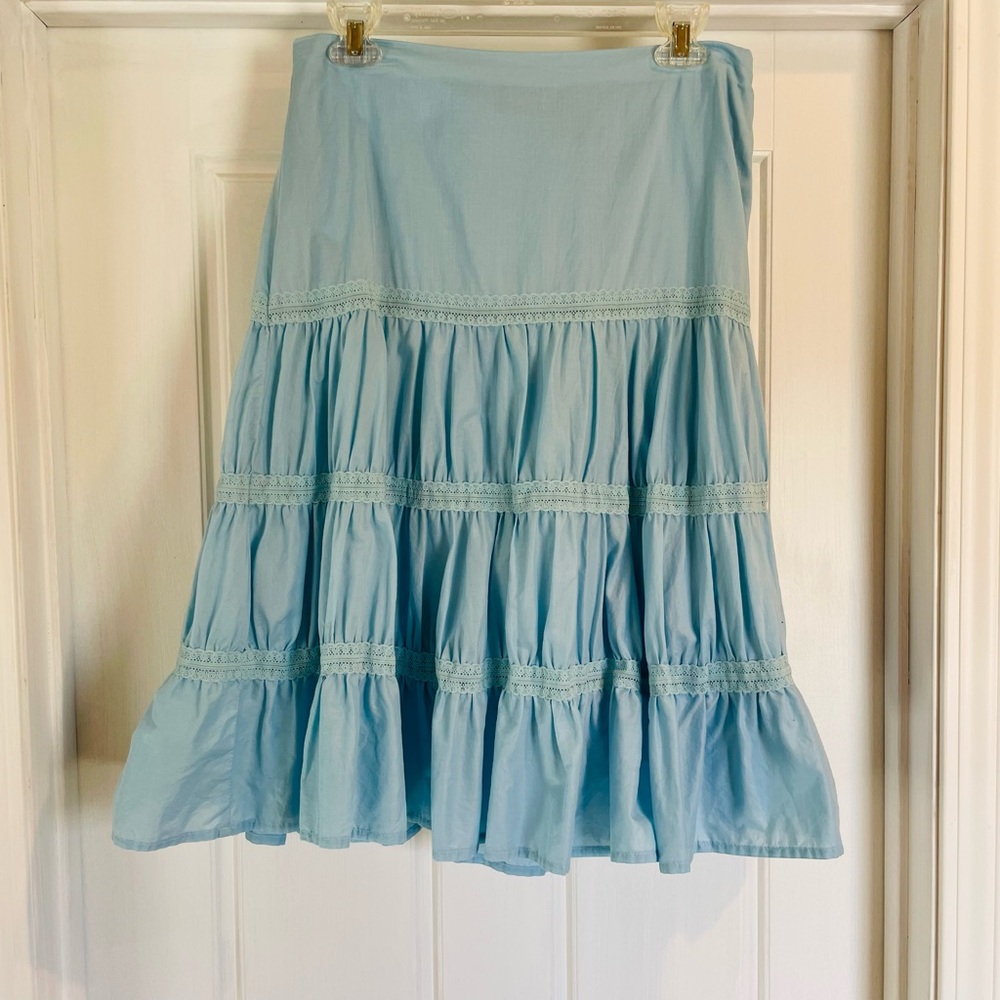 🦋Nicole Miller Baby Blue Tiered Cotton Skirt